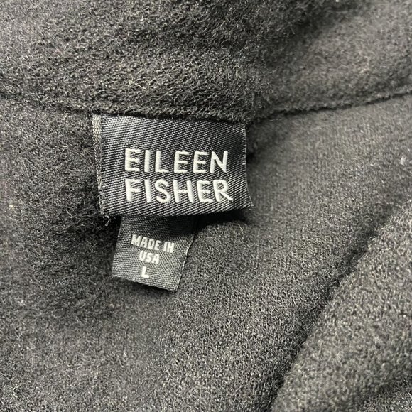 EILEEN FISHER Button Down Wool Knit Black Cardigan Sweater Women's Size Large - Picture 7 of 12